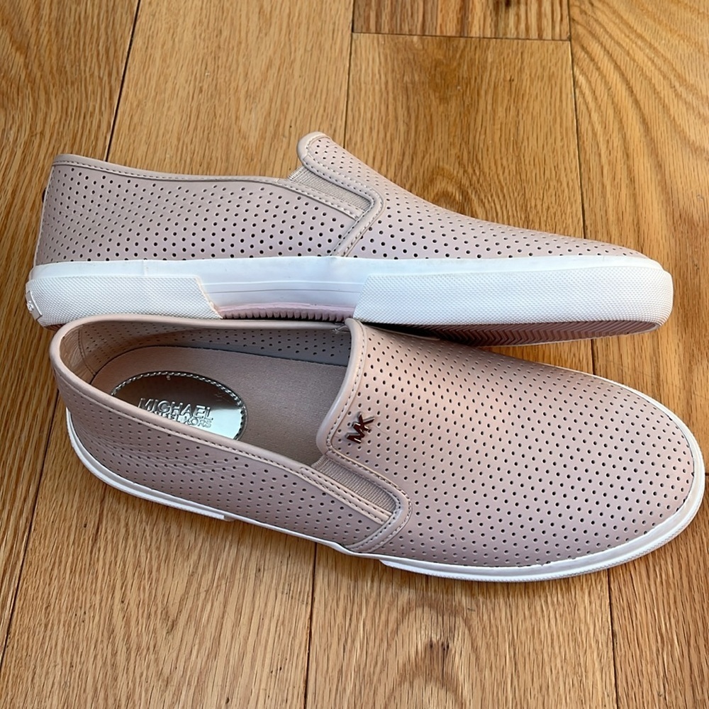New Michael Kors Soft Pink 9.5 Boerum Double Gore Lasered Leather slip on shoes - Picture 6 of 10